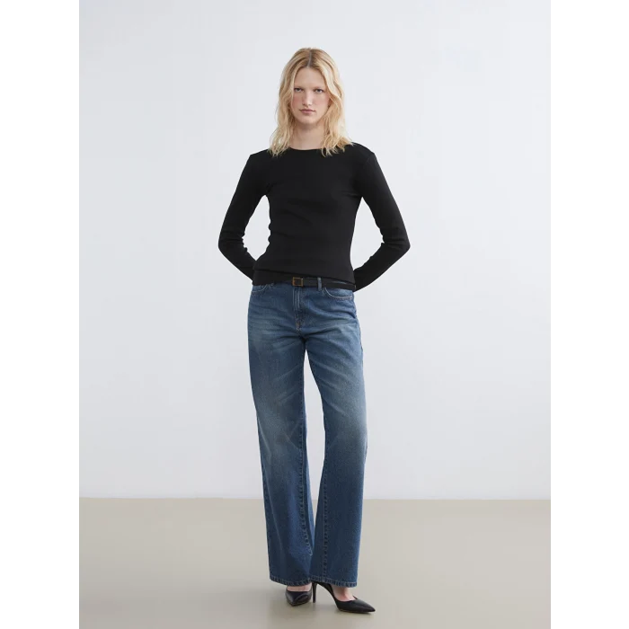 LCWAIKIKI Basic Siyah Bisiklet Yaka Kadın Body