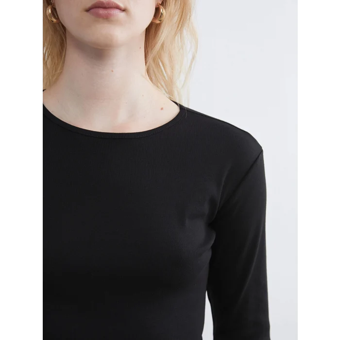 LCWAIKIKI Basic Siyah Bisiklet Yaka Kadın Body