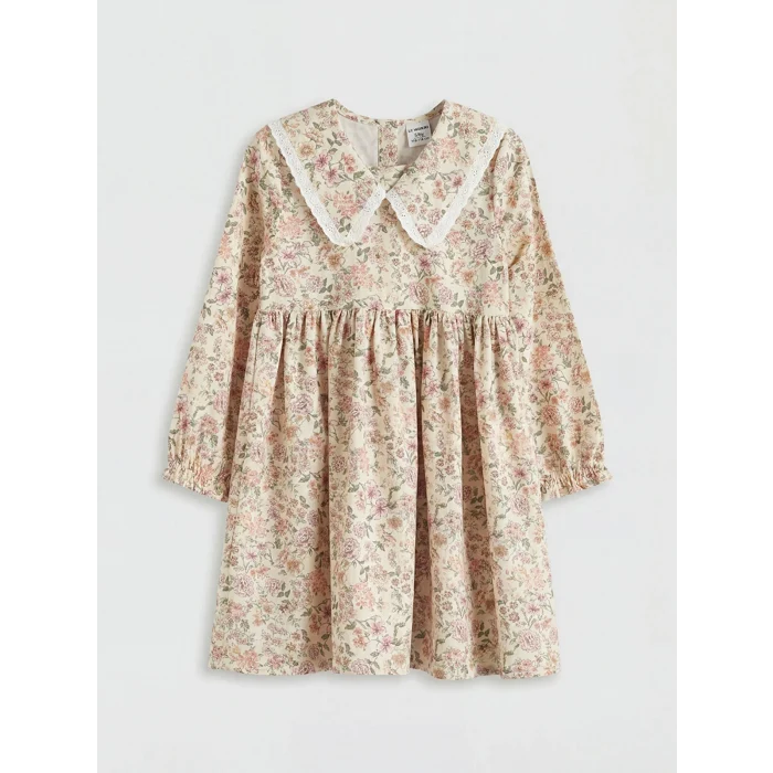 LCW Kids Sarı Bebe Yaka Çiçek Desenli Kız Çocuk Elbise