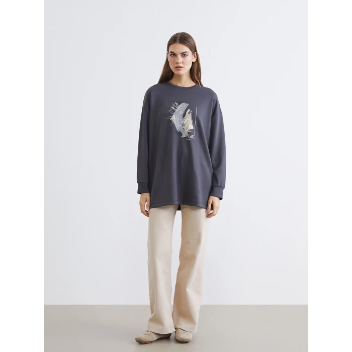 LCWAIKIKI Classic Gri Soft Touch Oversize Kadın Tişört