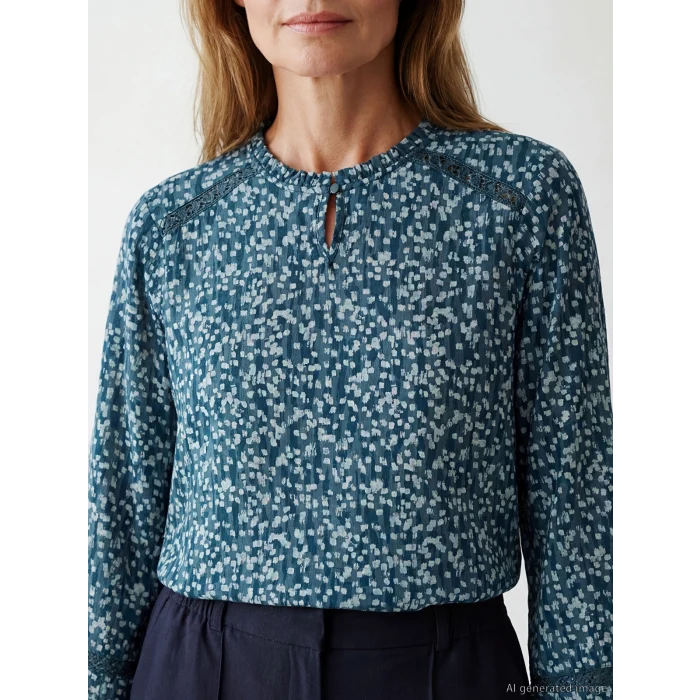 LCW Grace Mavi Kaçık Yaka Desenli Bluz