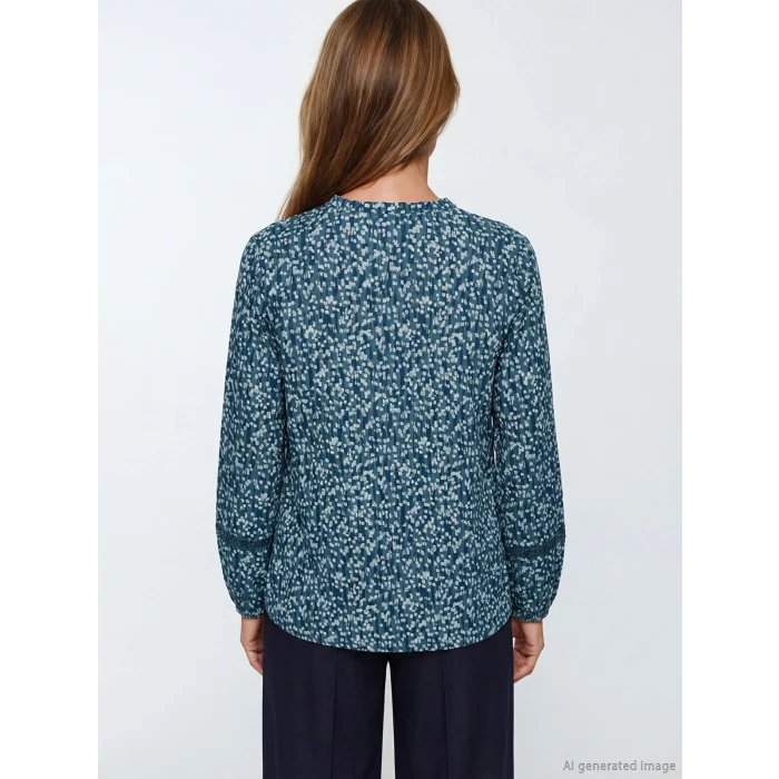 LCW Grace Mavi Kaçık Yaka Desenli Bluz