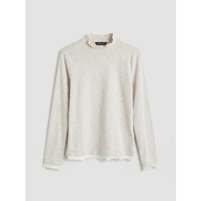 LCW Modest Bej Dik Yaka Fırfırlı Kadın Body