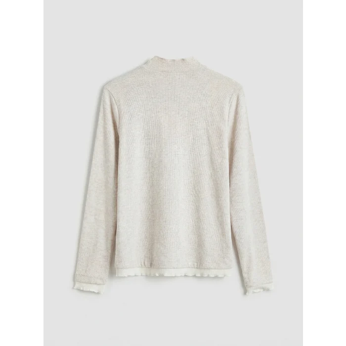 LCW Modest Bej Dik Yaka Fırfırlı Kadın Body