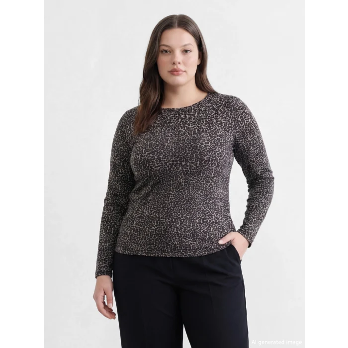 LCWAIKIKI Classic Siyah Bisiklet Yaka Leopar Desenli Bluz