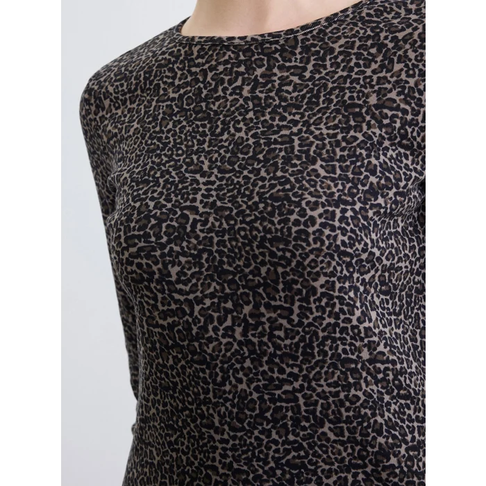 LCWAIKIKI Classic Siyah Bisiklet Yaka Leopar Desenli Bluz