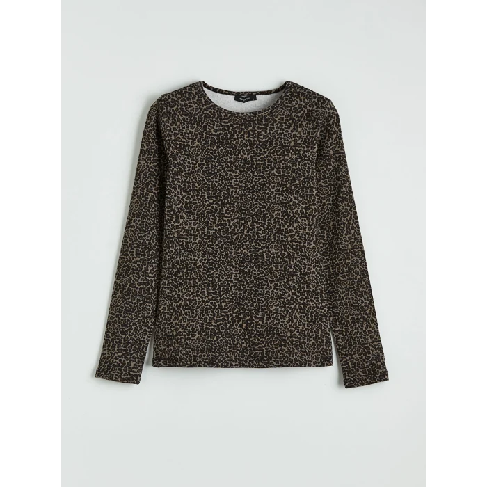 LCWAIKIKI Classic Siyah Bisiklet Yaka Leopar Desenli Bluz
