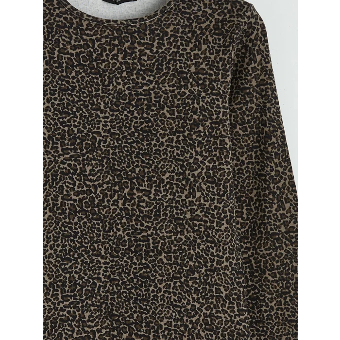 LCWAIKIKI Classic Siyah Bisiklet Yaka Leopar Desenli Bluz