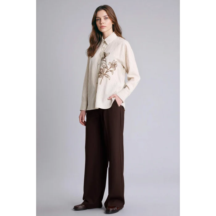 Defacto G9132AXER105 Ekru Relax Fıt Gömlek Yaka Uzun Kollu Gömlek