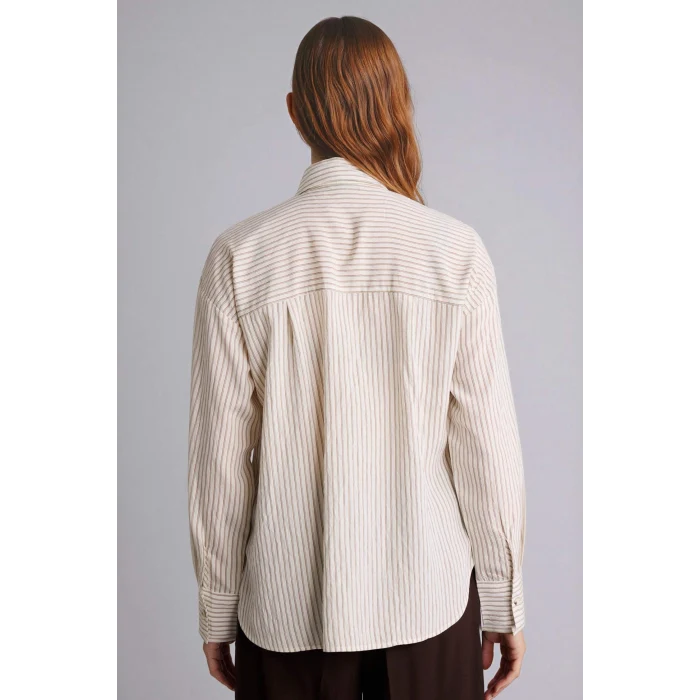 Defacto G9132AXER105 Ekru Relax Fıt Gömlek Yaka Uzun Kollu Gömlek