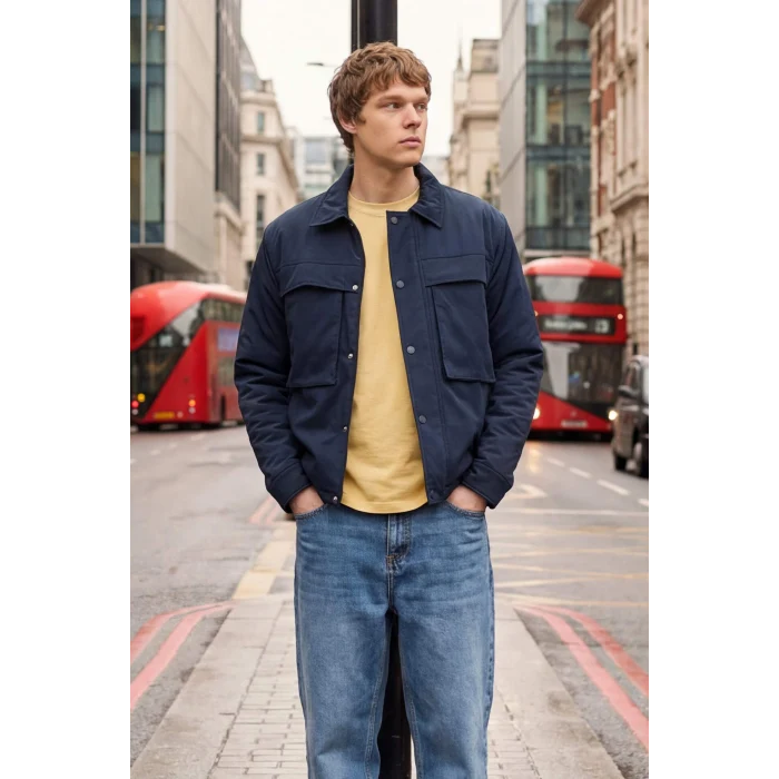 Defacto F8459AXNV64 Lacivert Su İtici Fermuarlı Mont