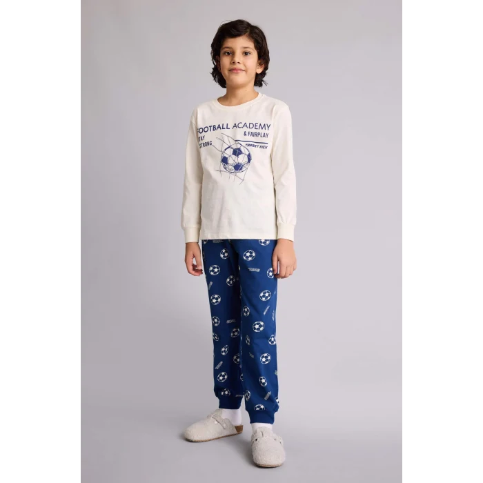 Defacto G9973A8ER98 Ekru Regular Fıt 2li Pijama Takımı Erkek Çocuk