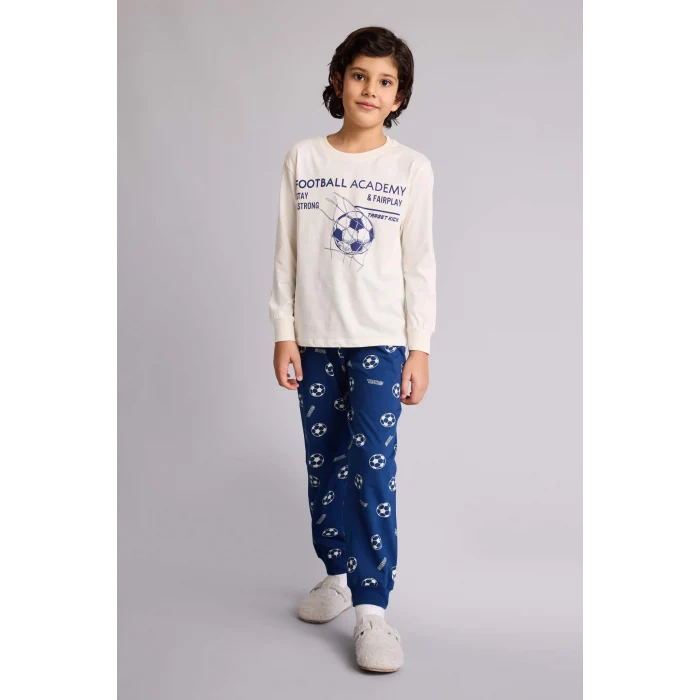 Defacto G9973A8ER98 Ekru Regular Fıt 2li Pijama Takımı Erkek Çocuk