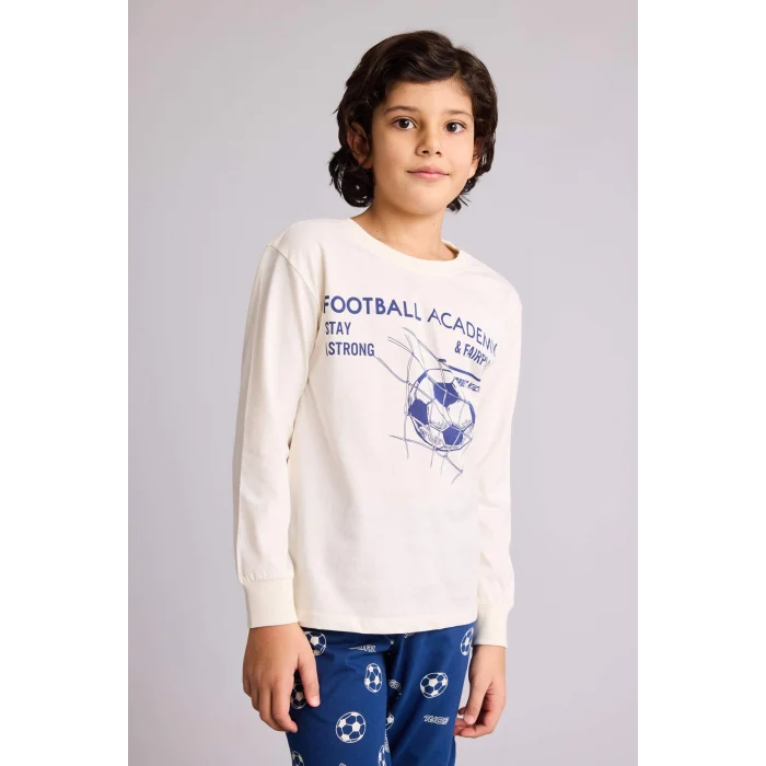 Defacto G9973A8ER98 Ekru Regular Fıt 2li Pijama Takımı Erkek Çocuk