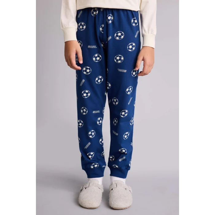 Defacto G9973A8ER98 Ekru Regular Fıt 2li Pijama Takımı Erkek Çocuk