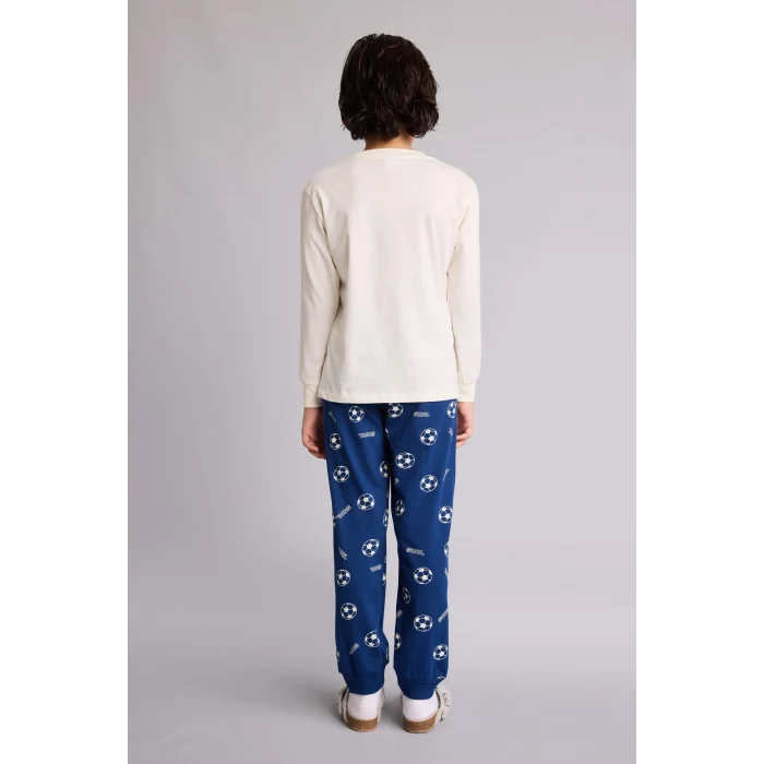 Defacto G9973A8ER98 Ekru Regular Fıt 2li Pijama Takımı Erkek Çocuk
