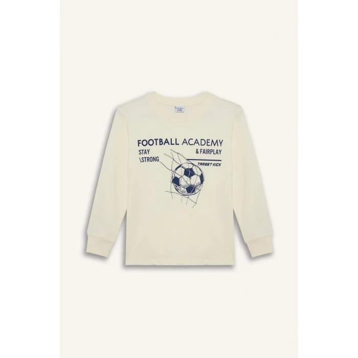 Defacto G9973A8ER98 Ekru Regular Fıt 2li Pijama Takımı Erkek Çocuk