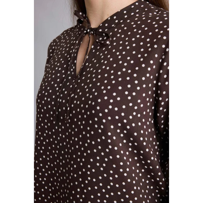 Defacto N1809AZBN323 Kahve Regular Fıt Bisiklet Yaka Baskılı Uzun Kollu Bluz