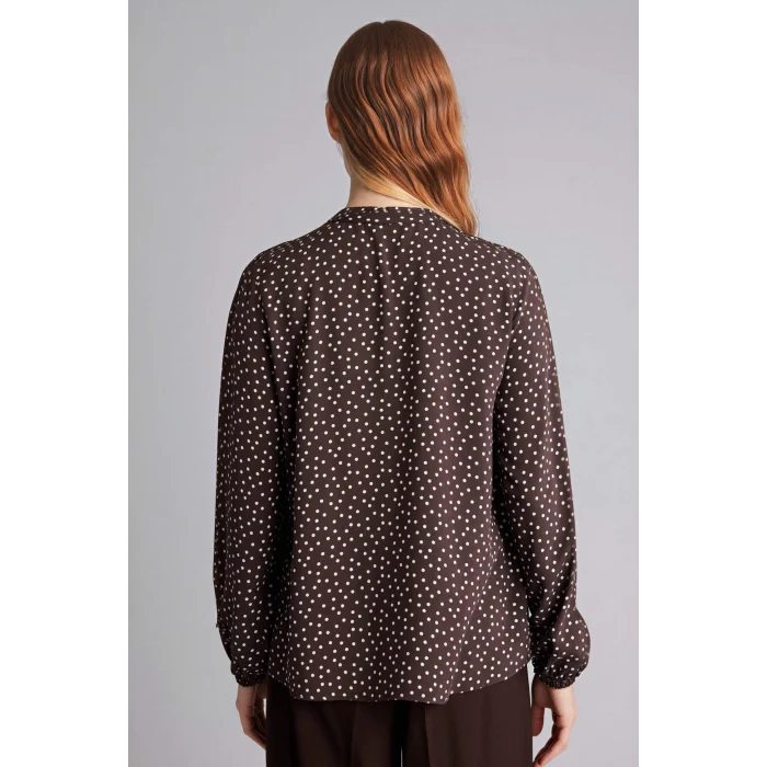 Defacto N1809AZBN323 Kahve Regular Fıt Bisiklet Yaka Baskılı Uzun Kollu Bluz