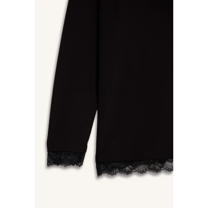 Defacto H1205AXBK81 Siyah Relax Fıt Bisiklet Yaka Uzun Kollu Tişört