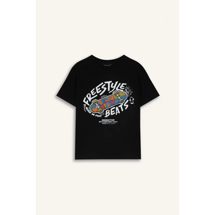 Defacto G7466A8BK81 Siyah Baskılı Tişört Erkek Çocuk