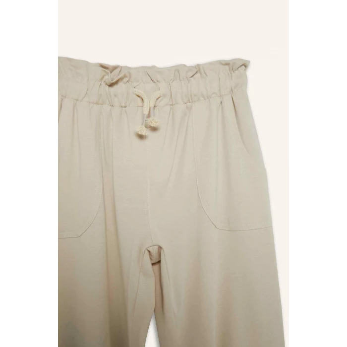 Defacto Z8779A6BG779 Bej Beli Lastikli Cepli Jogger Eşofman Altı Kız Çocuk