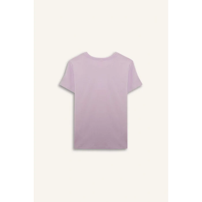 Defacto E0349A8PR143 Mor Bisiklet Yaka Baskılı Kısa Kollu Tişört Kız Çocuk