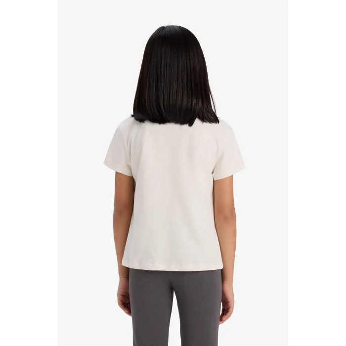 Defacto E5892A8BG697 Bej Bisiklet Yaka Baskılı Kısa Kollu Tişört Kız Çocuk