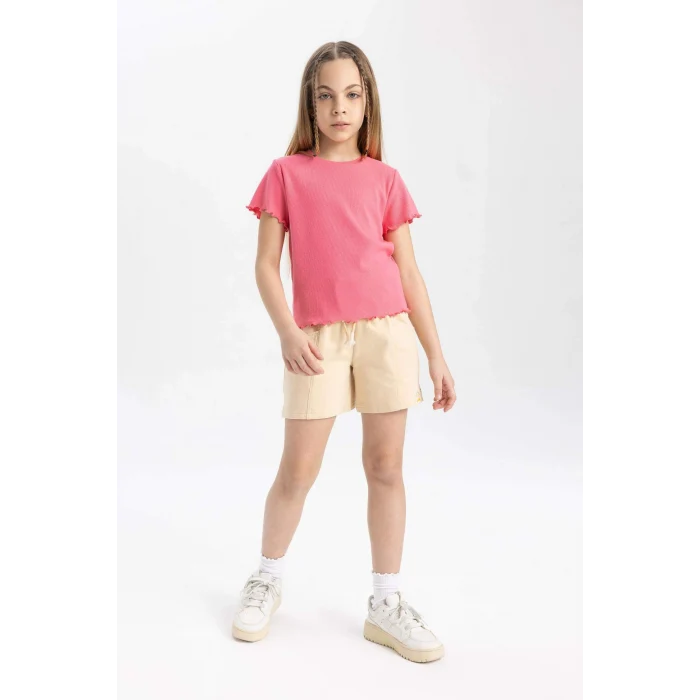 Defacto Z8803A6BG294 Bej Cepli Dokuma Etiketli Şort Kız Çocuk