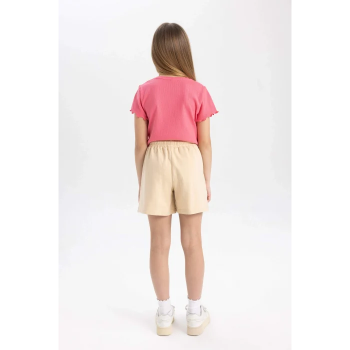 Defacto Z8803A6BG294 Bej Cepli Dokuma Etiketli Şort Kız Çocuk