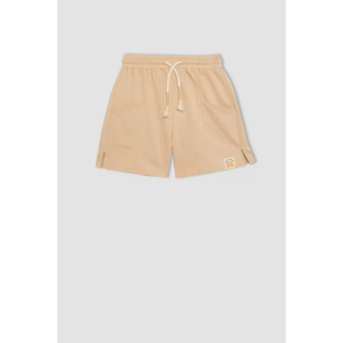 Defacto Z8803A6BG294 Bej Cepli Dokuma Etiketli Şort Kız Çocuk