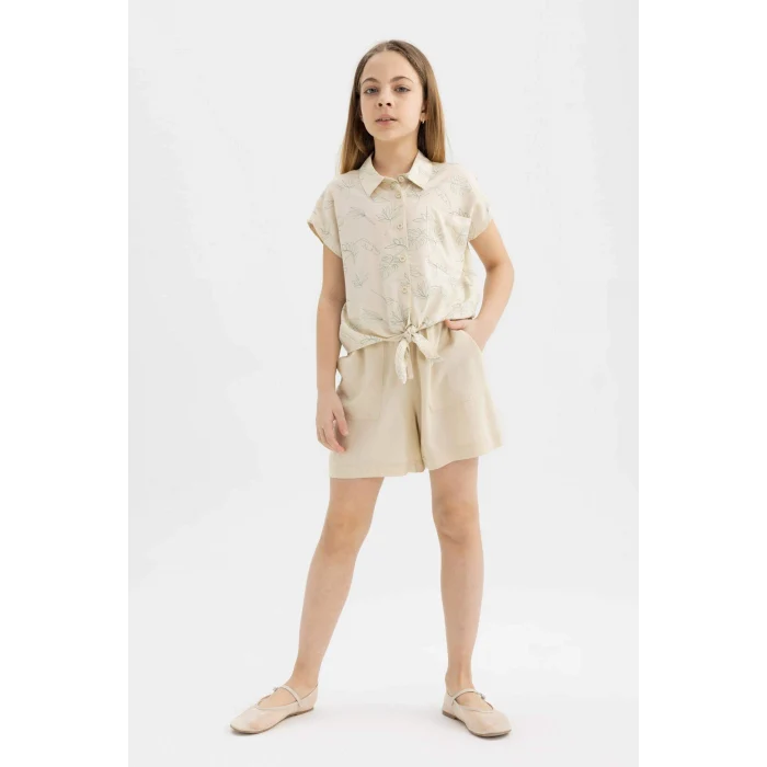 Defacto B5050A8BG743 Bej Viskon Şort Kız Çocuk
