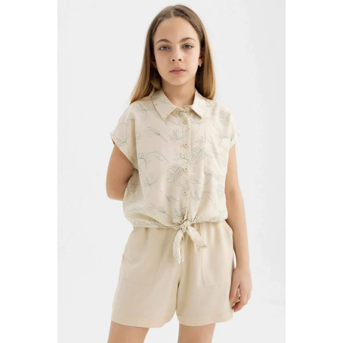 Defacto B5050A8BG743 Bej Viskon Şort Kız Çocuk