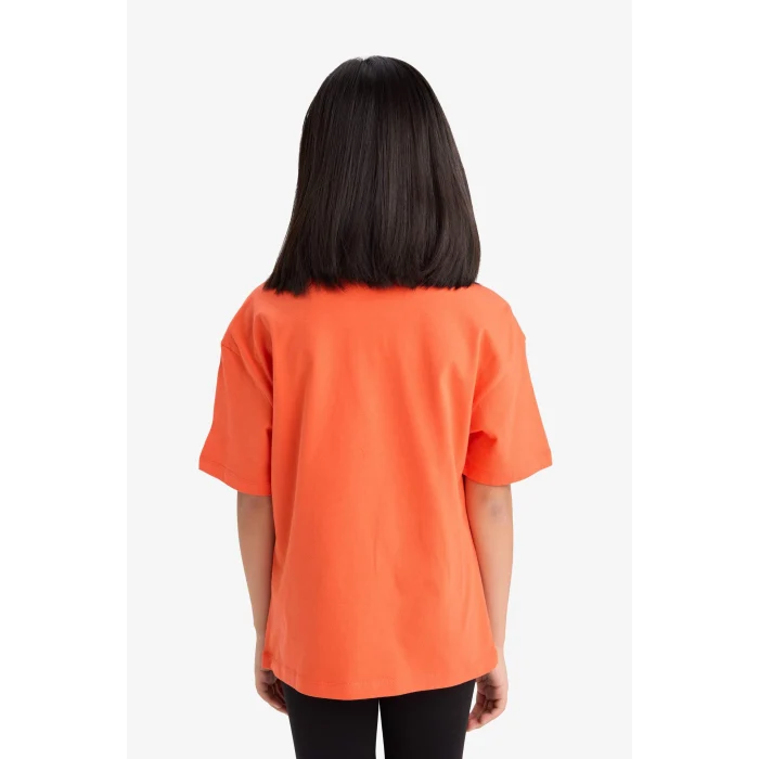Defacto E0386A8OG584 Turuncu Oversize Geniş Kalıp Baskılı Bisiklet Yaka Kısa Kollu Tişört Kız Çocuk