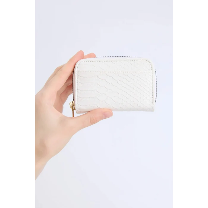 Defacto E5548AXWT1 Beyaz Kadın Desenli Fermuarlı Bozuk Para Cüzdanı