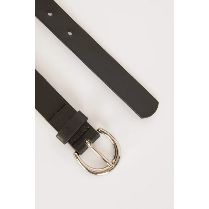 Defacto B3836AXBK27 Siyah Kadın Oval Toka Suni Deri Jean Kemeri