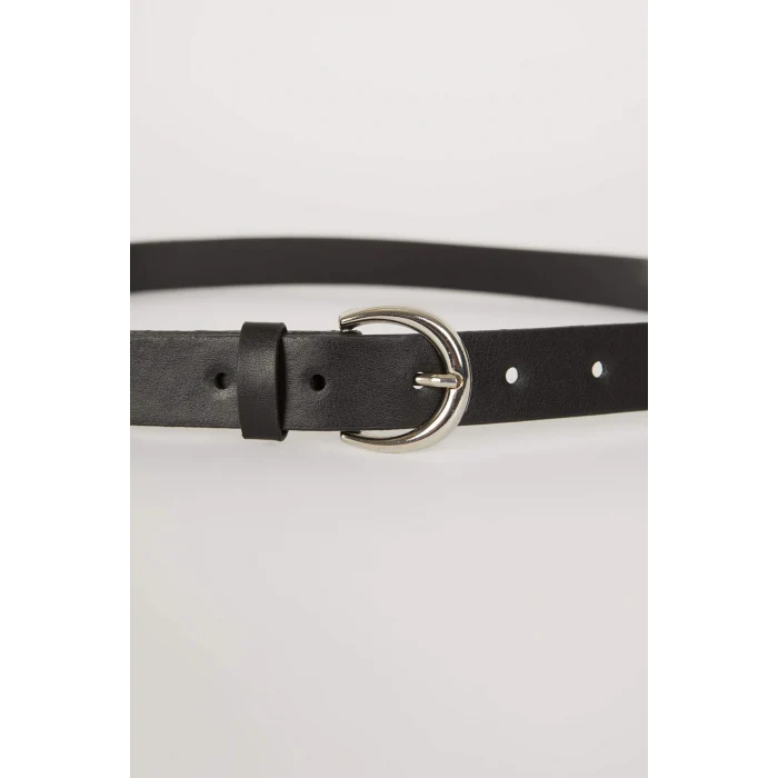 Defacto B3836AXBK27 Siyah Kadın Oval Toka Suni Deri Jean Kemeri