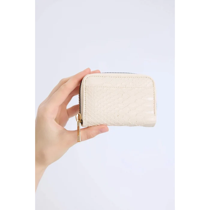 Defacto E5548AXBG26 Bej Kadın Desenli Fermuarlı Bozuk Para Cüzdanı