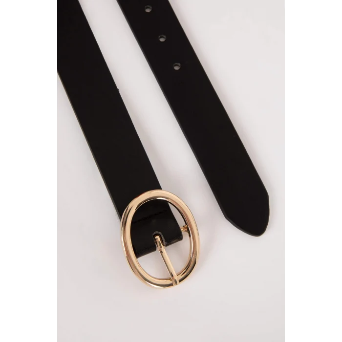 Defacto B4118AXBK27 Siyah Kadın Oval Toka Suni Deri Jean Kemeri