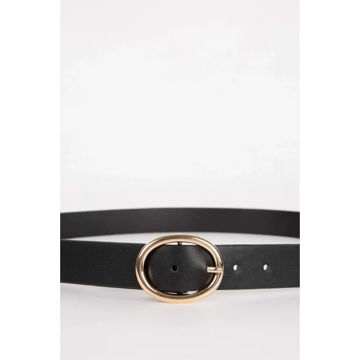 Defacto B4118AXBK27 Siyah Kadın Oval Toka Suni Deri Jean Kemeri