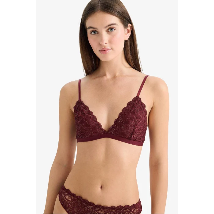 Defacto F5037AXBR210 Bordo Dantelli Simli Kapsız Pedsiz Balensiz Triangle Bra