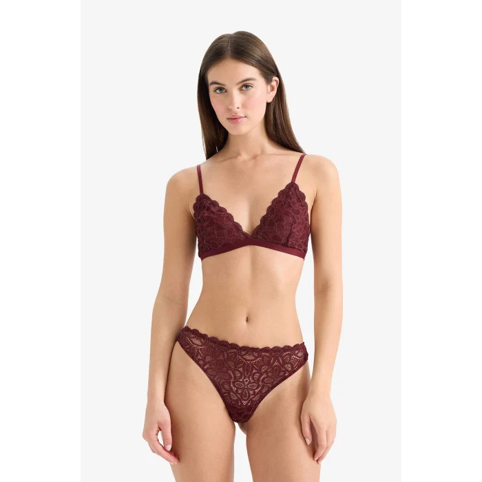 Defacto F5037AXBR210 Bordo Dantelli Simli Kapsız Pedsiz Balensiz Triangle Bra