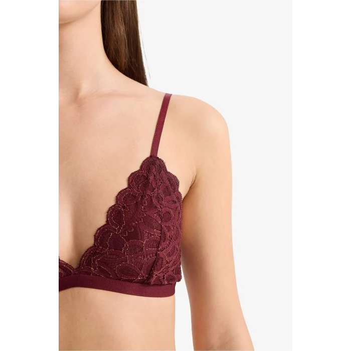 Defacto F5037AXBR210 Bordo Dantelli Simli Kapsız Pedsiz Balensiz Triangle Bra