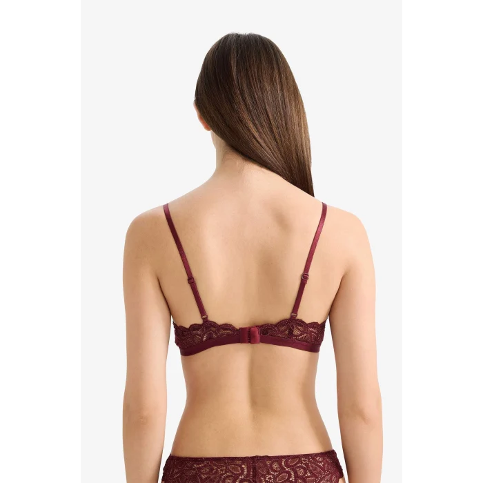 Defacto F5037AXBR210 Bordo Dantelli Simli Kapsız Pedsiz Balensiz Triangle Bra