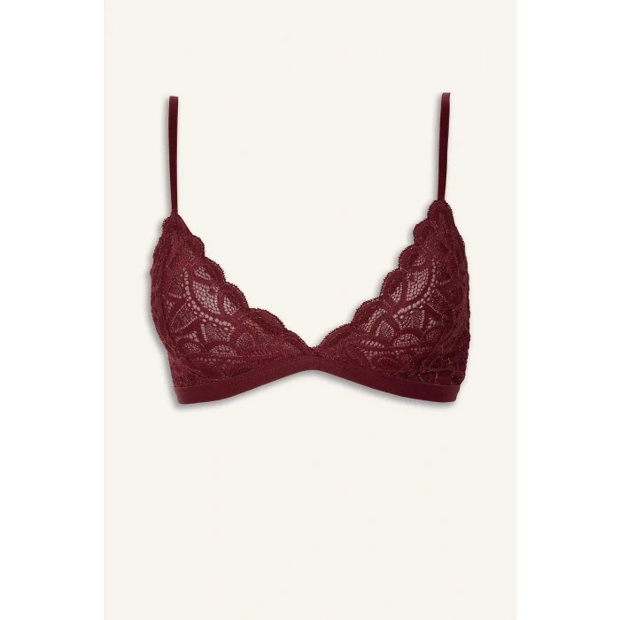 Defacto F5037AXBR210 Bordo Dantelli Simli Kapsız Pedsiz Balensiz Triangle Bra