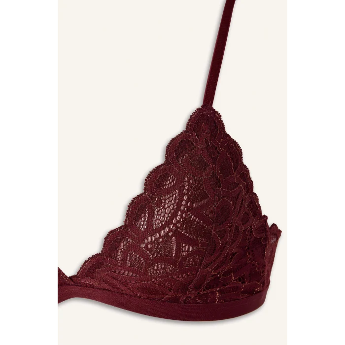 Defacto F5037AXBR210 Bordo Dantelli Simli Kapsız Pedsiz Balensiz Triangle Bra
