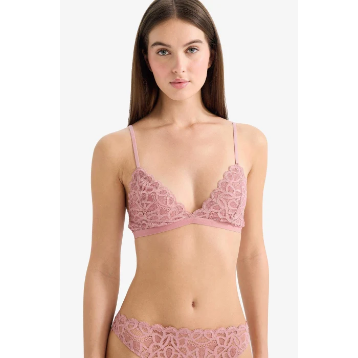 Defacto F5037AXBR86 Bordo Dantelli Simli Kapsız Pedsiz Balensiz Triangle Bra