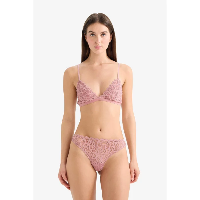 Defacto F5037AXBR86 Bordo Dantelli Simli Kapsız Pedsiz Balensiz Triangle Bra