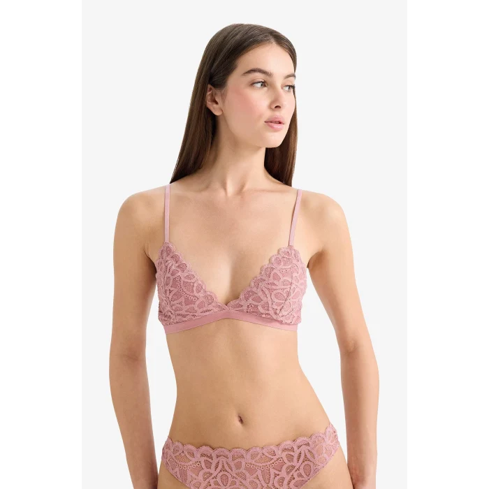 Defacto F5037AXBR86 Bordo Dantelli Simli Kapsız Pedsiz Balensiz Triangle Bra