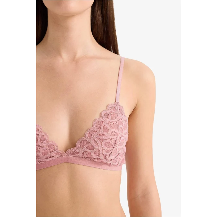 Defacto F5037AXBR86 Bordo Dantelli Simli Kapsız Pedsiz Balensiz Triangle Bra